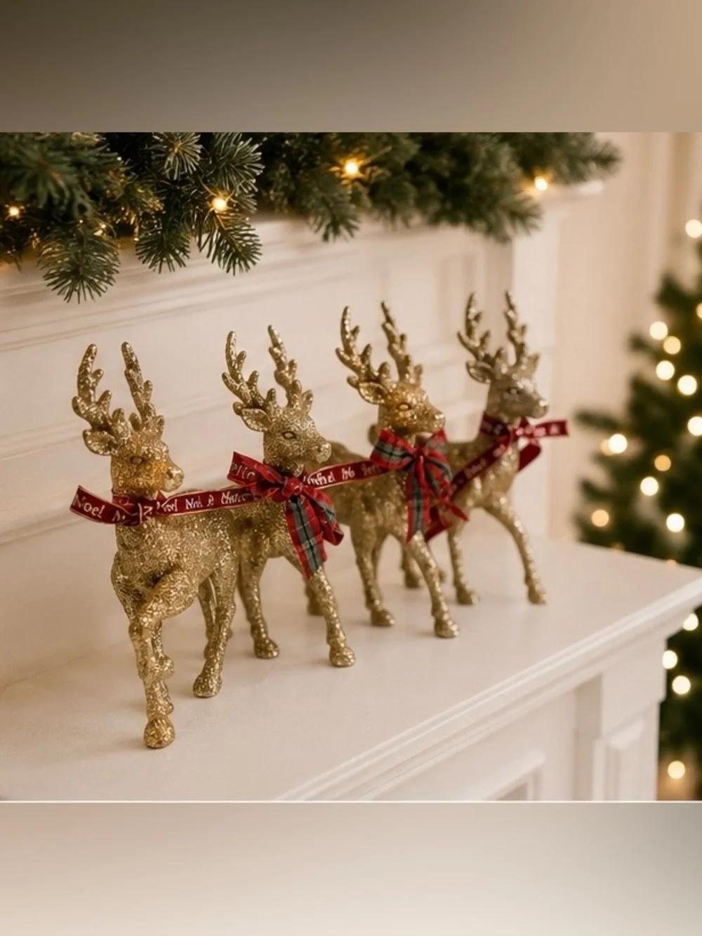 Christmas Decor Reindeer set of 4 gold glitter